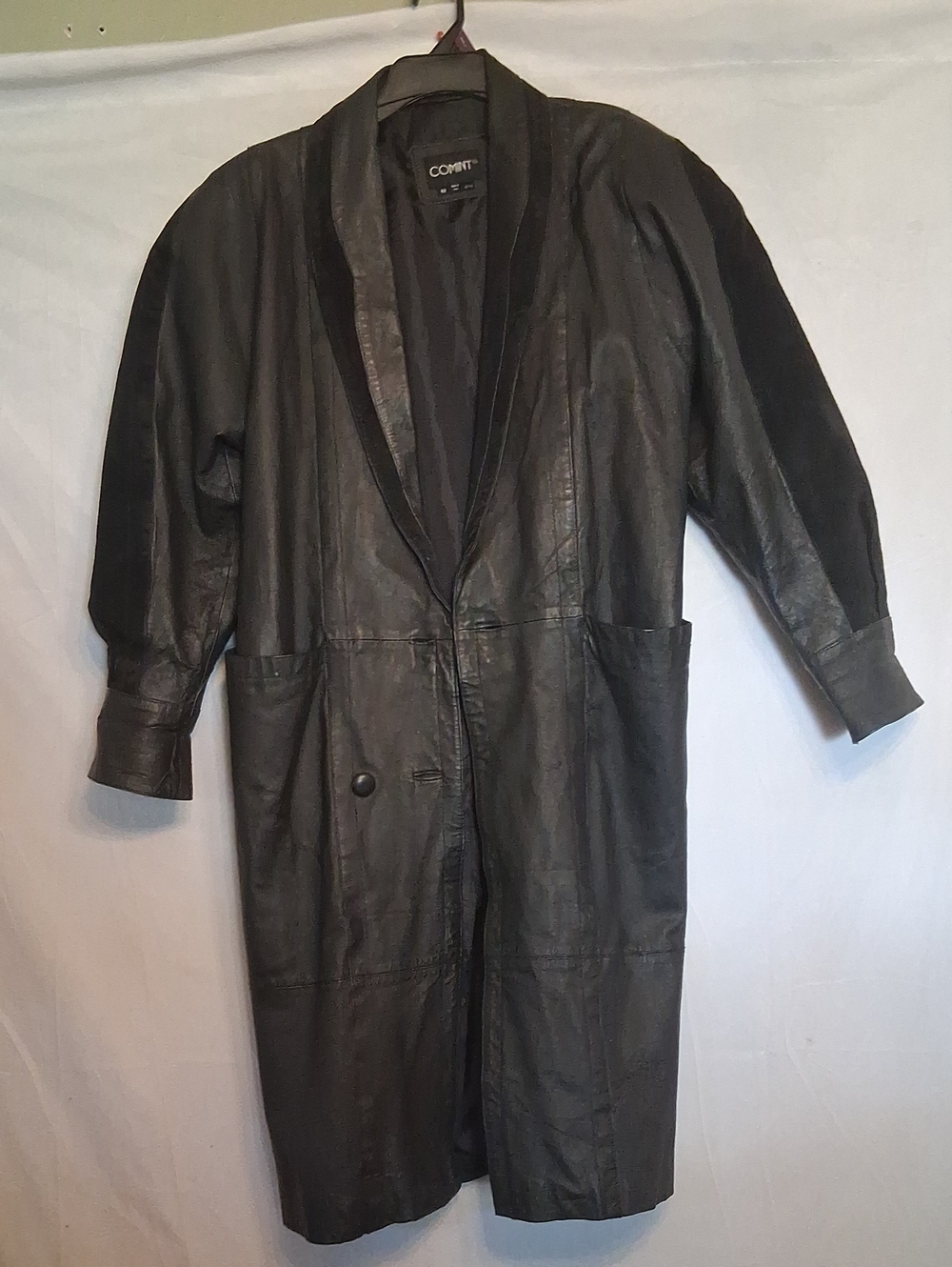 Comint Men's Black Leather Long Coat Medium